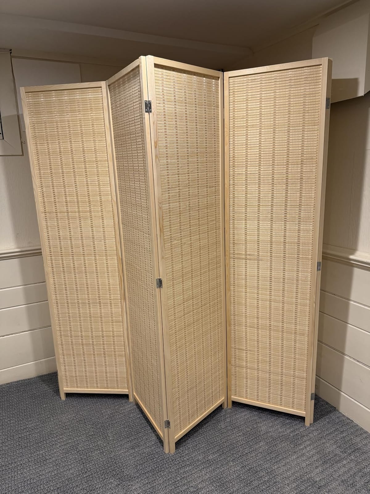 Room Divider Privacy Screen Folding 4 Panel 72 Inches High Portable Room Seperating Divider, Handwork Bamboo Mesh Woven Design Wall, Room Partitions and Dividers Freestanding, Natural customer photo 2