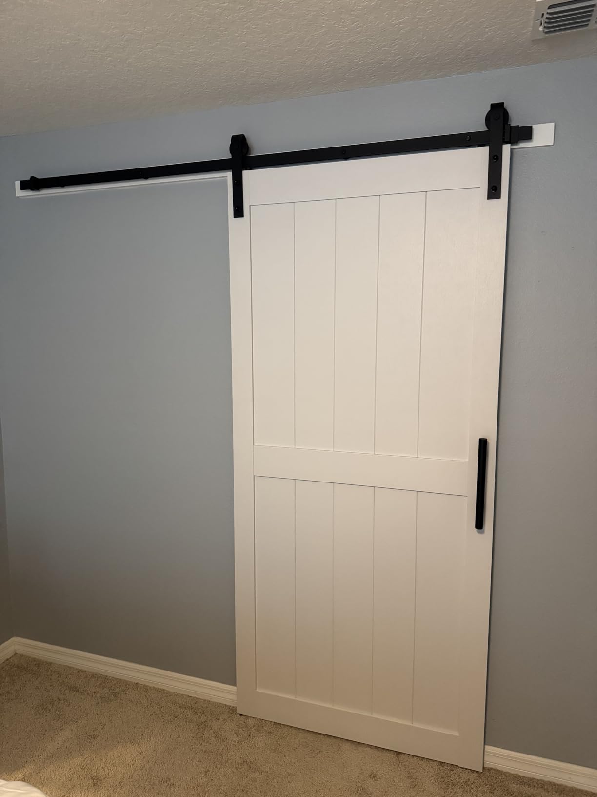 36 x84in MDF Sliding Barn Door with 6.6ft Barn Door Hardware Kit & Handle | White Solid Barn Door Slab Covered with Water-Proof PVC Surface, Pre-Drilled Holes Easy Assembly, H-Frame customer photo 2