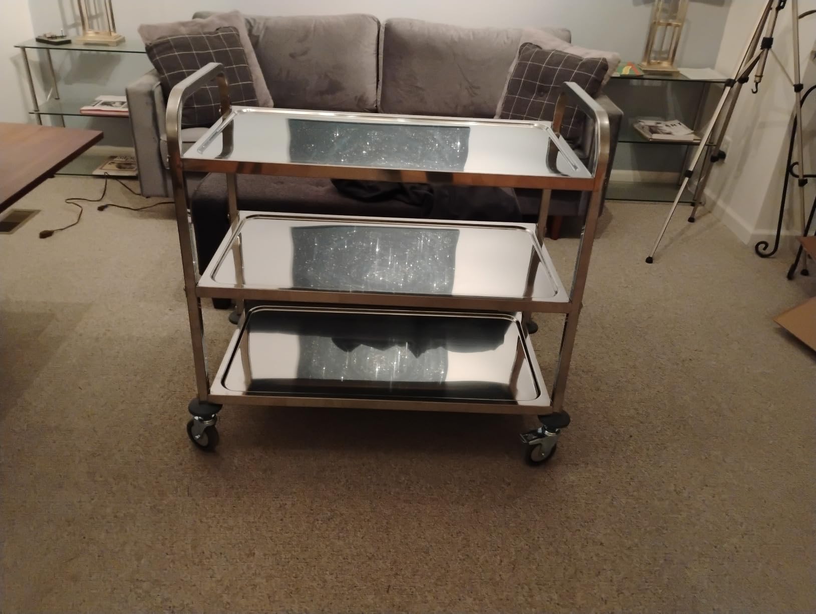 uyoyous Extra Large 3 Tier Stainless Steel Utility Cart 37x20x37 inch customer photo 2