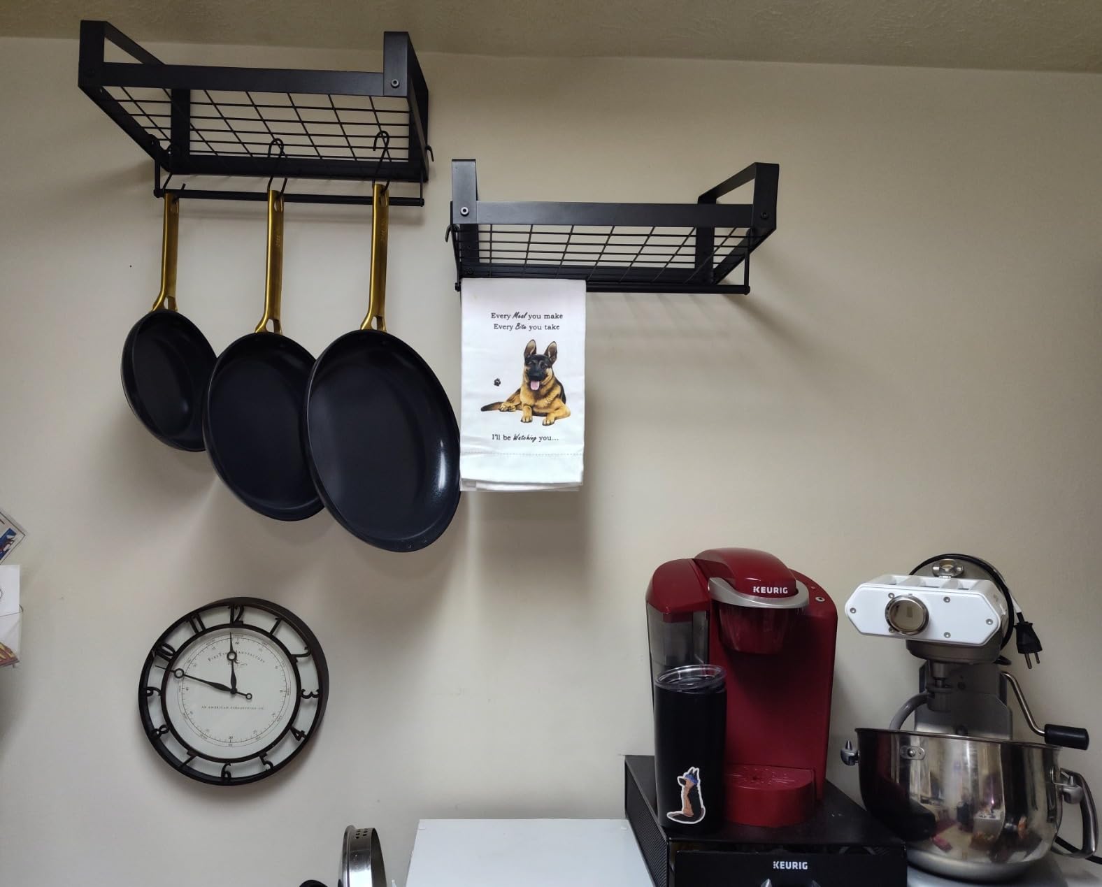 X-cosrack Pot Racks Wall Mounted Set of 2,with Towel Bar and Pots Pans Lids Organizer, Kitchen Cookware Hanging Shelves with 12 Hooks, Black customer photo 2