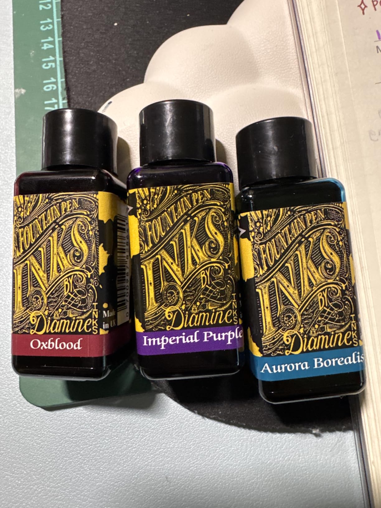 Diamine - 30ml Fountain Pen Ink - 3 Pack - Oxblood & Imperial Purple & Aurora Borealis customer photo 1
