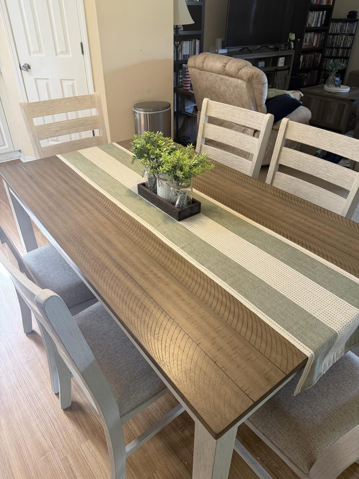 Signature Design by Ashley Caitbrook 7-Piece Dining Set, Gray Wash | Acacia veneer & engineered wood, X-back cushioned chairs, 36x60 inch footprint, Nailhead trim accents customer photo 1
