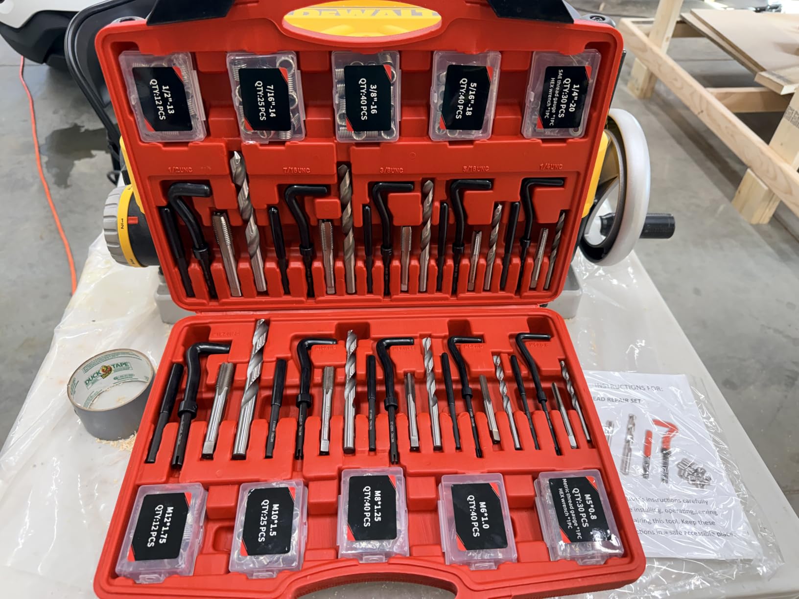 AKM 338Pc Thread Repair Kit, HSS Drill Helicoil Repair Kit SAE&Metric，1/4