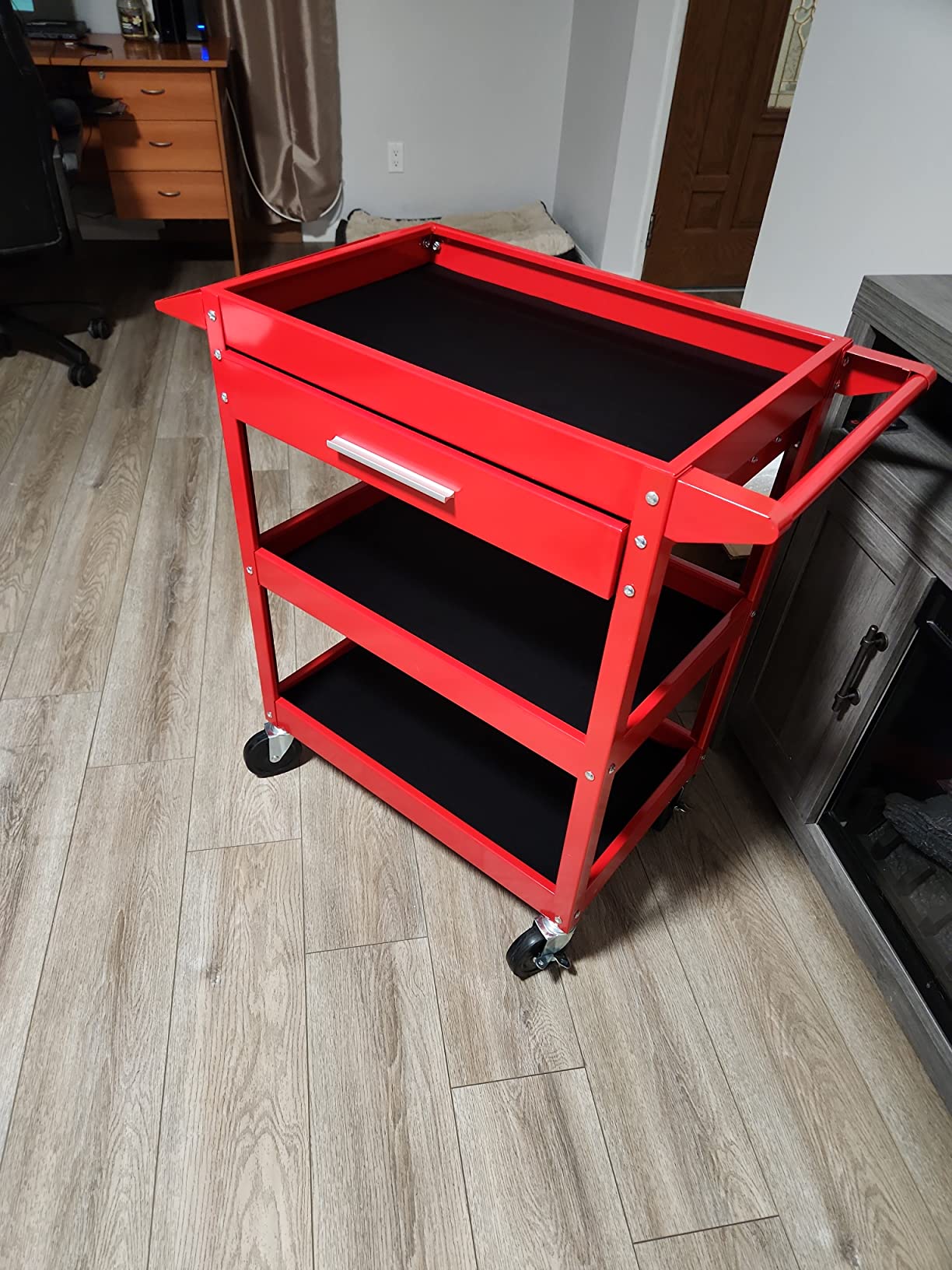TUFFIOM 3 Tier Rolling Tool Cart with Drawer, Tool Service Cart on Wheels w/2 Brake, 330 LBS Capacity Industrial Heavy Duty Utility Cart, Tool Organizer for Mechanic, Garage, Warehouse & Repair Shop customer photo 1