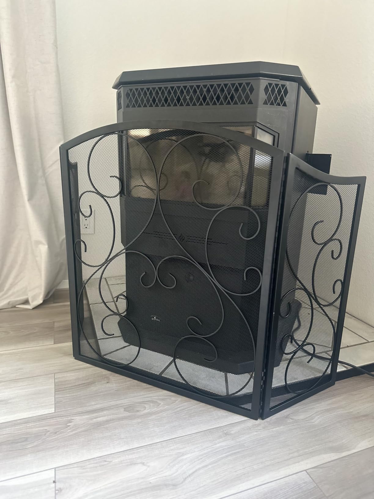 Fire Beauty 3 Panel Wrought Iron Fireplace Screen 48×30In(Black) customer photo 2