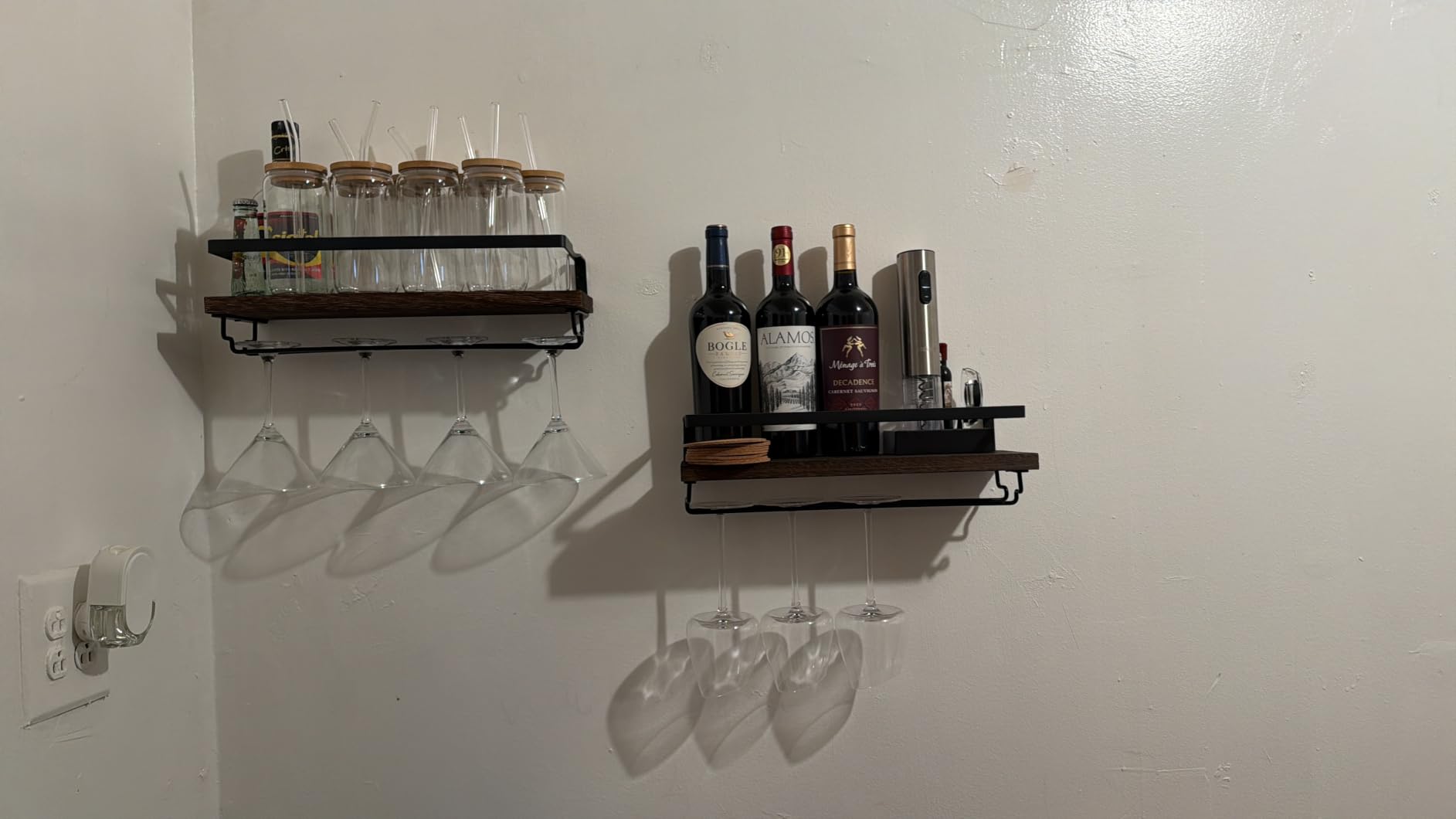 Mkono Wall Mounted Wine Rack, Wine Glass Holder with Wood Shelf, 2 Pack customer photo 1