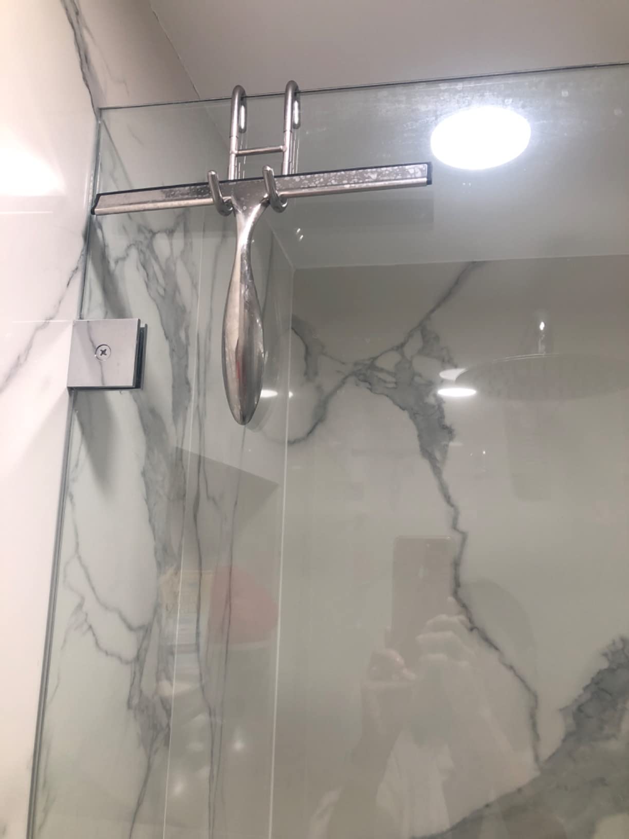 Simtive 12-Inch Shower Squeegee Set, Includes Shower Door Hook and Adhesive Hook, Squeegee for Shower Doors, Mirror and Window, Silver customer photo 2