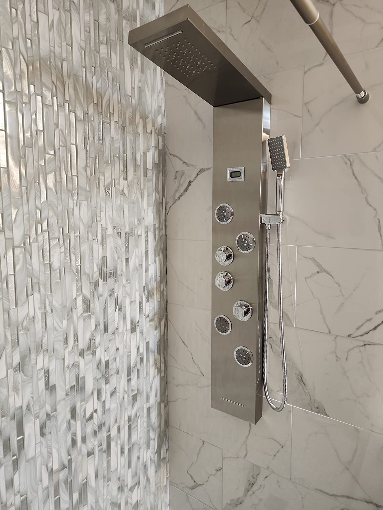 5-in-1 LED Shower Panel Tower System Stainless Steel Brushed Nickel customer photo 1