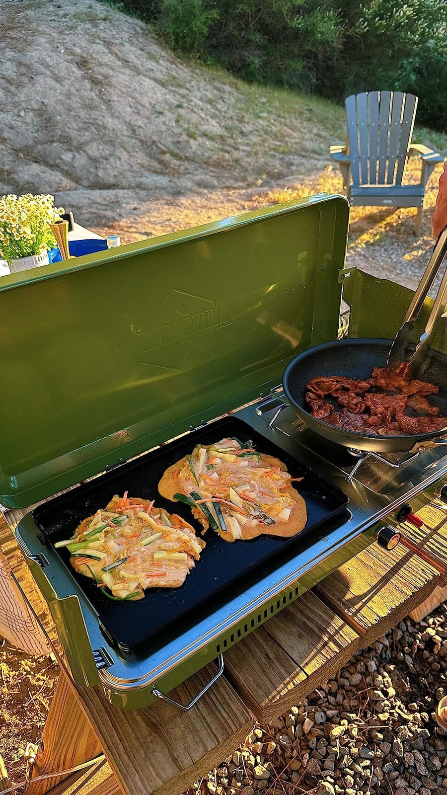 Hike Crew 2-in-1 Gas Camping Stove and Griddle, Portable Propane Burner w/Integrated Igniter & Stainless Drip Tray | Built-in Carrying Handle, Foldable Legs & Wind Panels | Includes Regulator customer photo 1