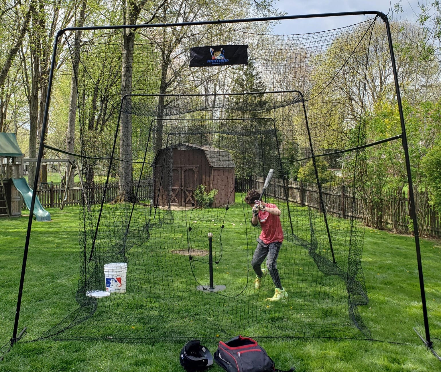 ANYTHING SPORTS 40 Foot Collapsable Batting Cage, Perfect Baseball Batting Cage, Softball Batting Cage, Complete Package with Frame and Netting. Freestanding Portable Batting Cage for Backyard customer photo 2
