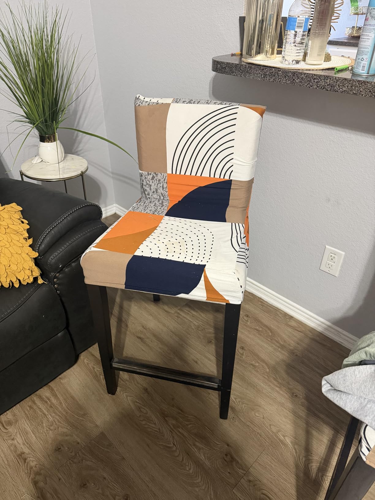 Lellen Bar Stool Chair Covers Set of 4,Jacquard Bar Stool Cover Barstool Covers Slipcovers Stretch Bar Stool Covers with Backs Bar Stool Protector Covers for Kitchen Dining Room Counter Island customer photo 2