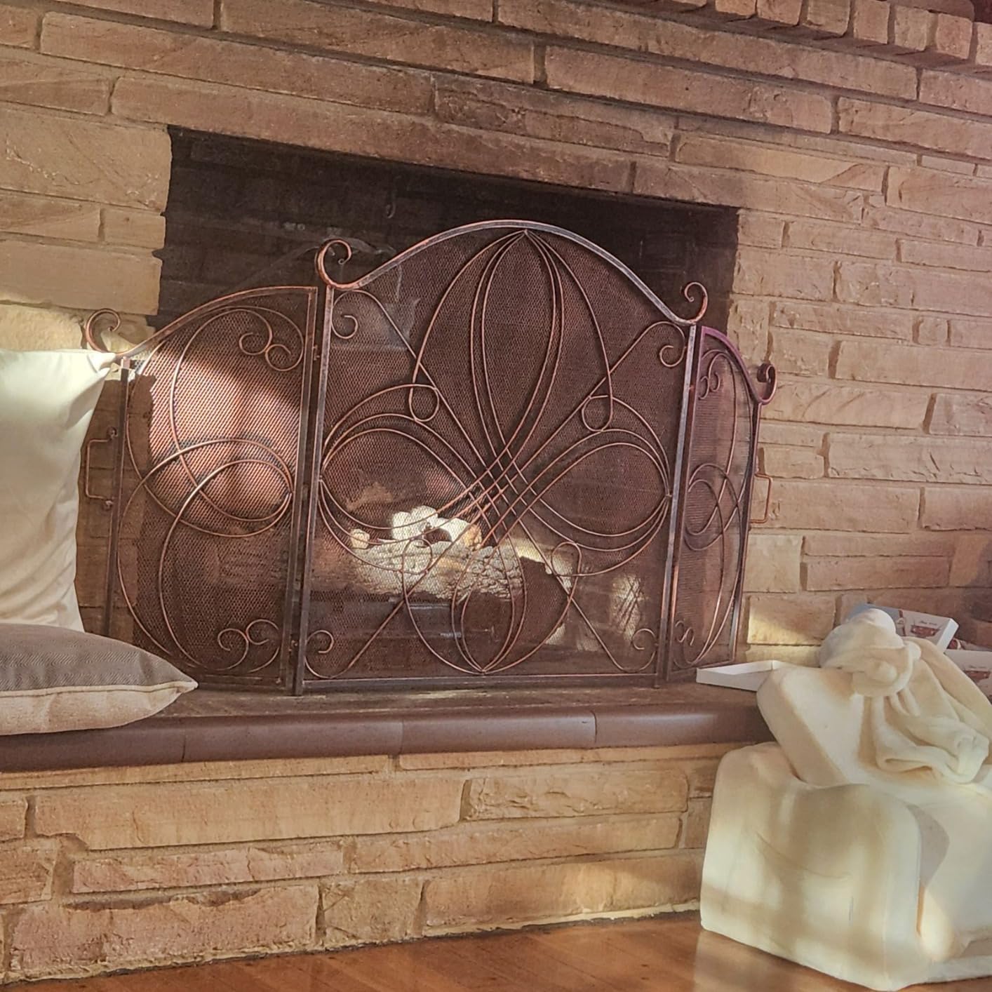 Best Choice Products 3-Panel 55x33in Solid Wrought Iron See-Through Metal Fireplace Screen, Spark Guard Safety Protector w/Decorative Scroll - Pewter customer photo 1