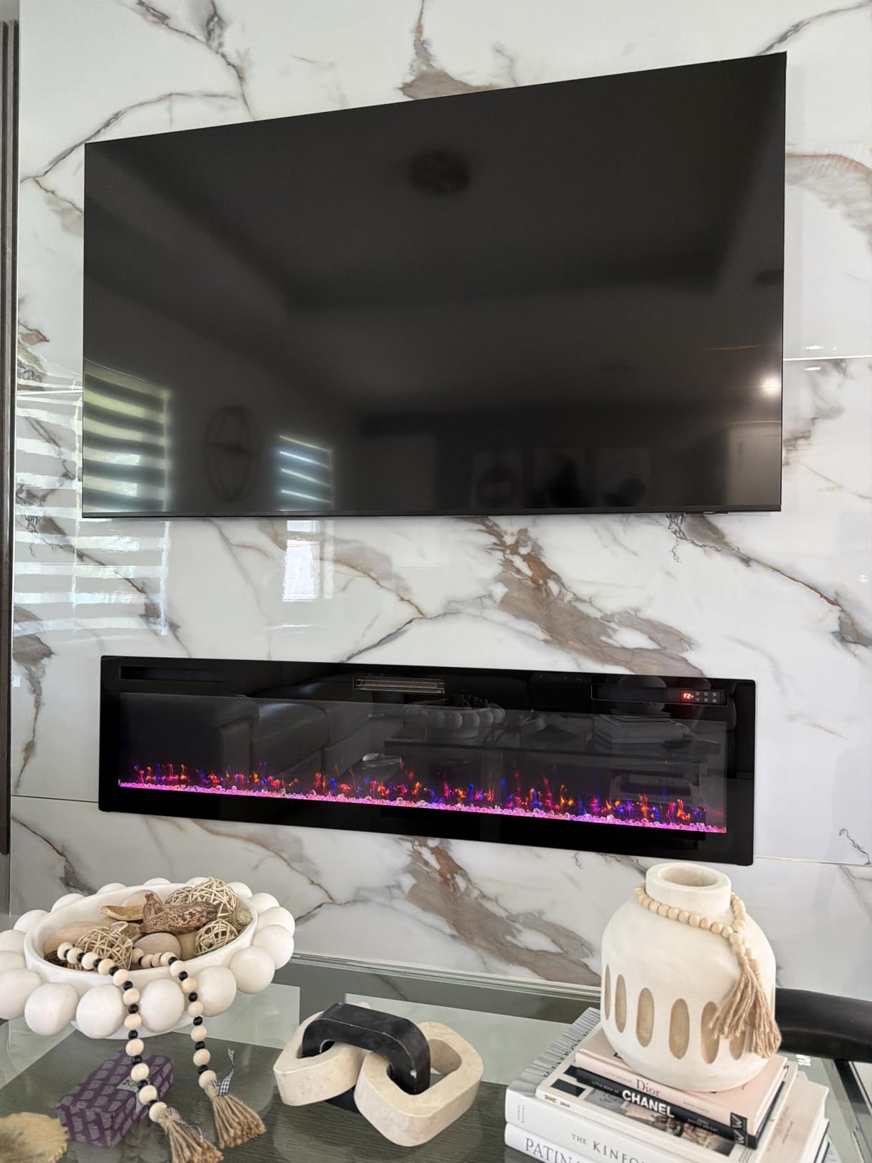 Vitesse 60 Inch Ultra Thin Electric Fireplace-Narrow Bezel Linear Fireplace Heater Recessed Wall Mounted, Remote and Screen Control, 8H Sleep Timer, Low Noise, 750/1500W for Living Room, Bedroom customer photo 1