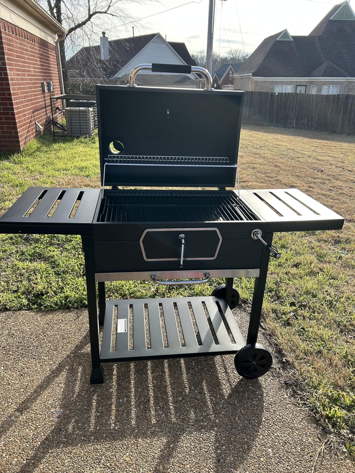 Royal Gourmet CD2030AN Deluxe 30-Inch Charcoal Grill, Collapsible Tables | Large BBQ Smoker, Crank Handle, Front Charcoal Access Door, Temperature Gauge, Picnic Camping Patio Backyard Cooking, Black customer photo 1