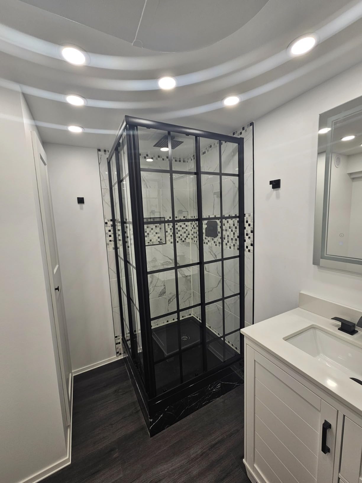 ELEGANT Framed Sliding Shower Enclosure 36 in. D x 36 in. W x 72 in. H, 2 Stationary Panels, 1/4'' Clear Glass Sliding Shower Doors, Black Brushed Nickel (Shower Base Not Included) customer photo 1