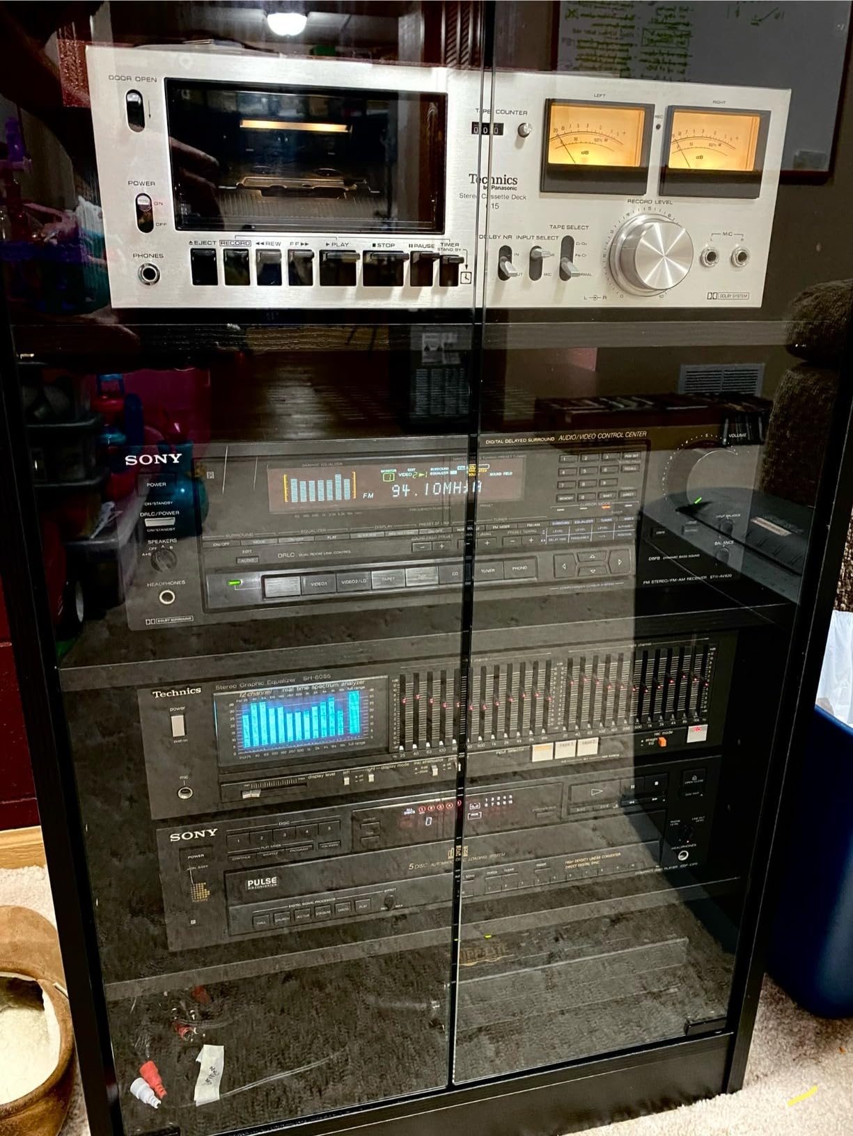 HOMCOM Media Cabinet 4-Tier Stereo Cabinet with Glass Door Black customer photo 2