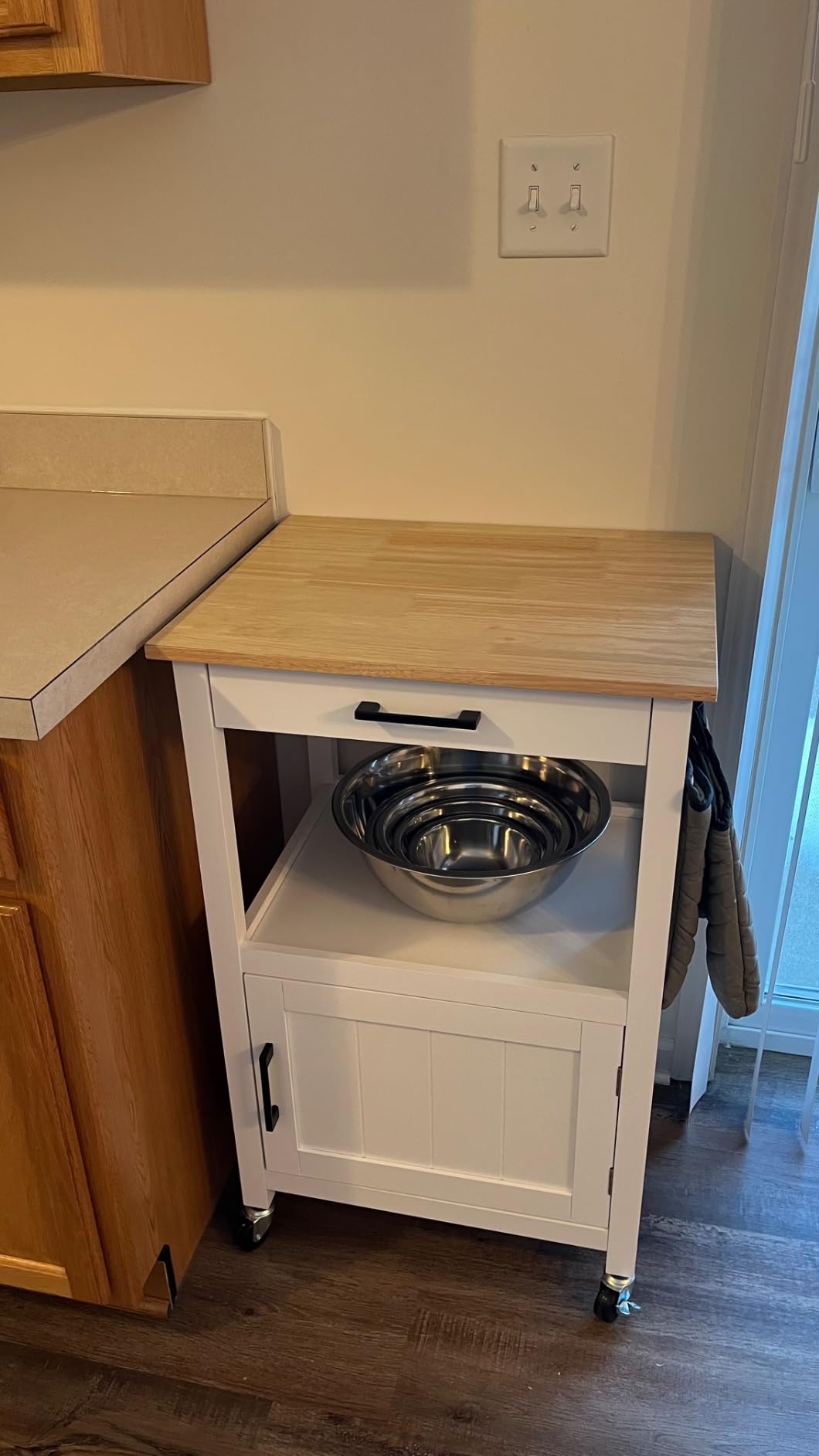 Yaheetech Rolling Kitchen Island Cart with Storage, 2 Tier, Wood Top, White customer photo 1