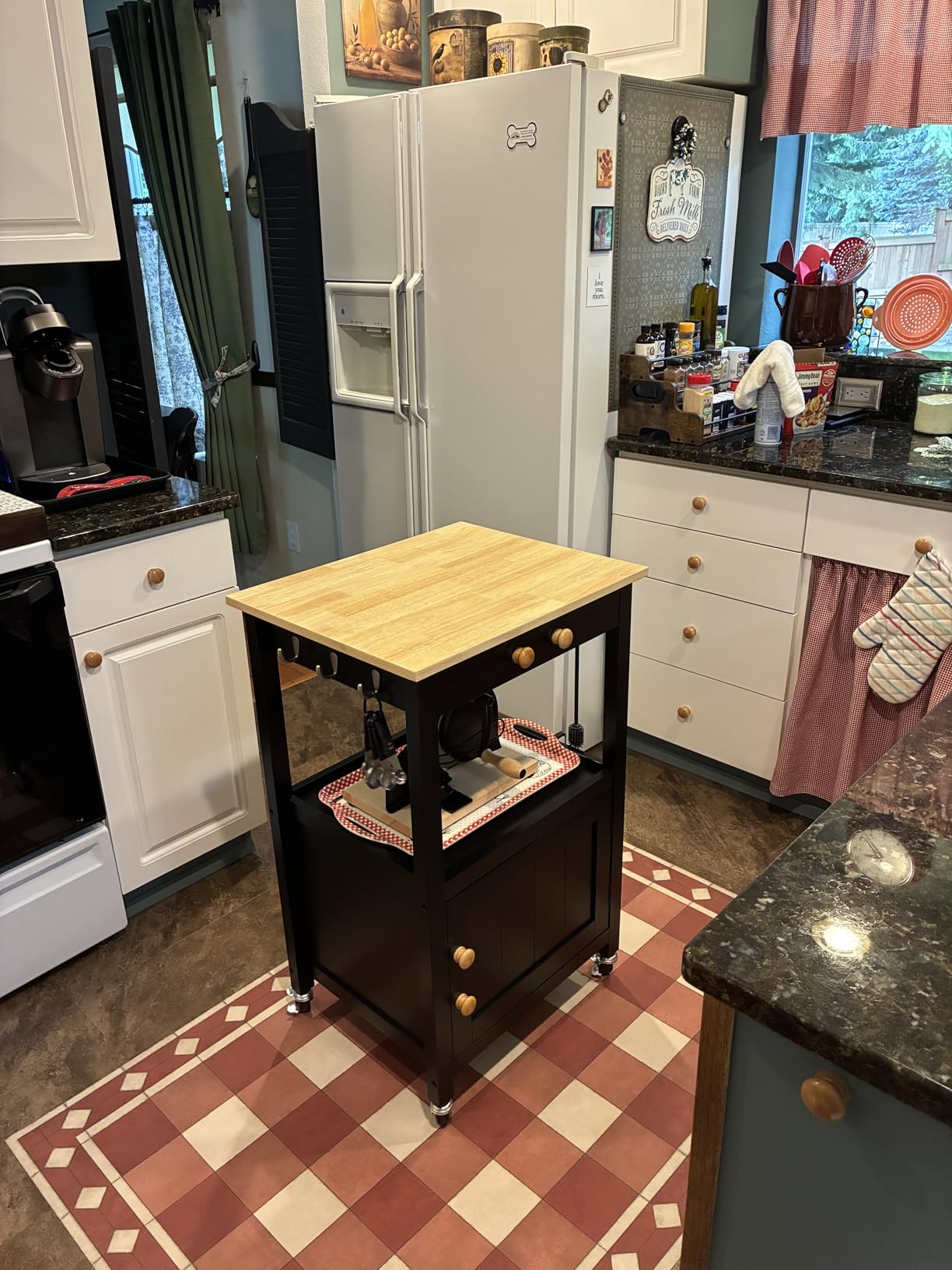 Yaheetech Rolling Kitchen Island Cart with Storage, 2 Tier, Wood Top, White customer photo 2