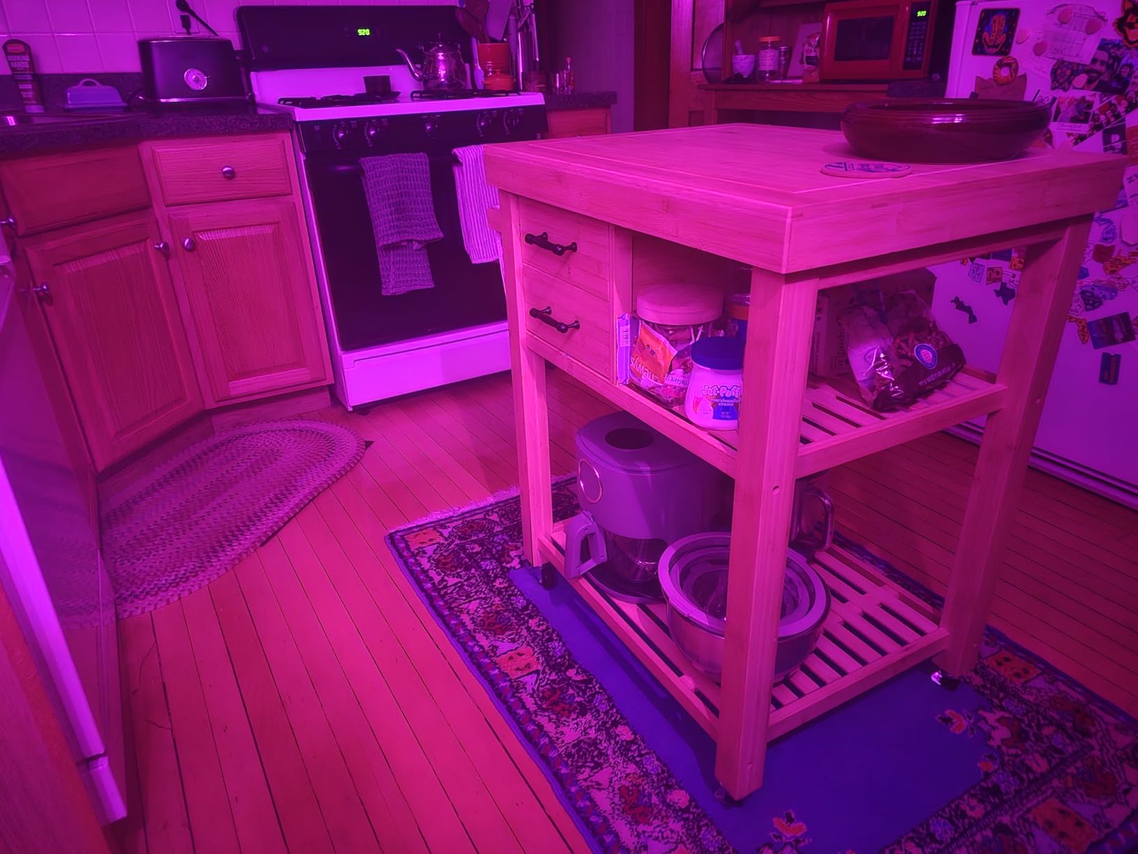 Rolling Kitchen Island Cart with Drawers Shelves, Towel Rack, Locking Casters, Butcher Block Food Prepping Cart Trolley on Wheels, Bamboo Wood customer photo 1