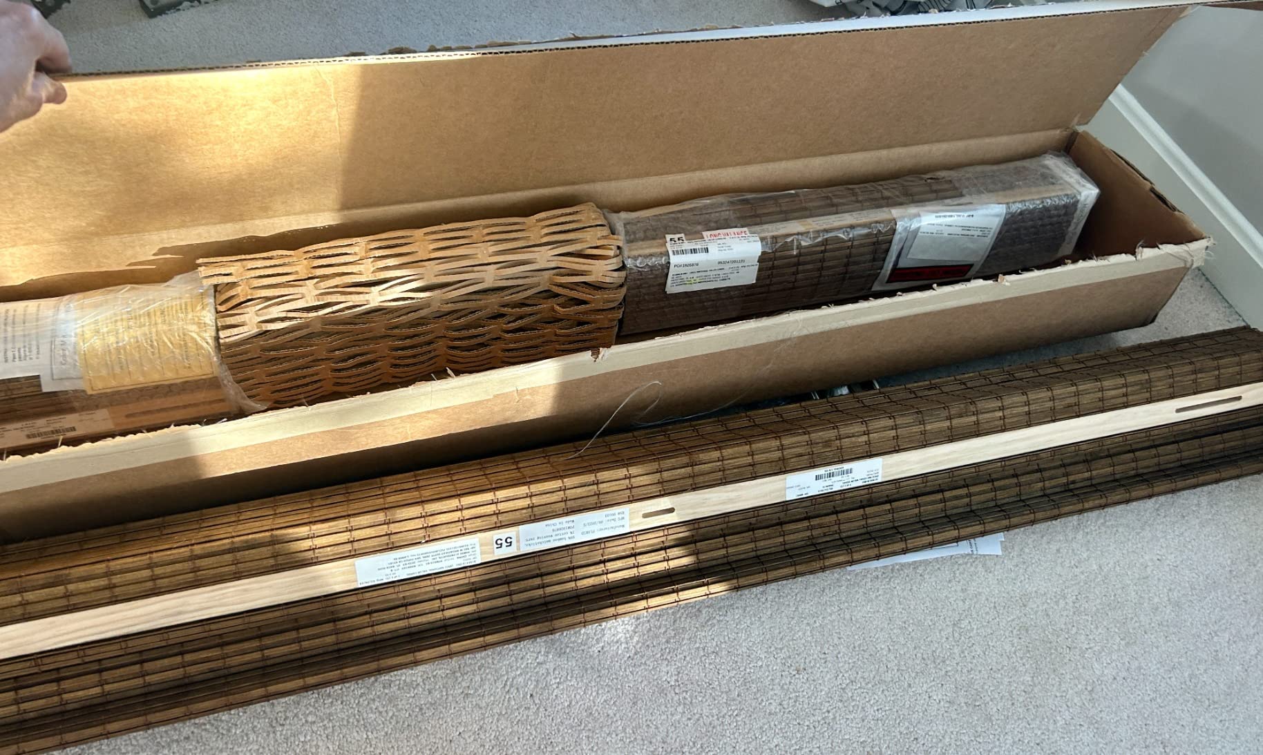 MOOD Custom Bamboo Shades | Rustic | Cordless Bamboo Roman Shades for Windows and Doors (Natural Woven) | Rustic Walnut (Great Privacy) | Custom Size customer photo 2