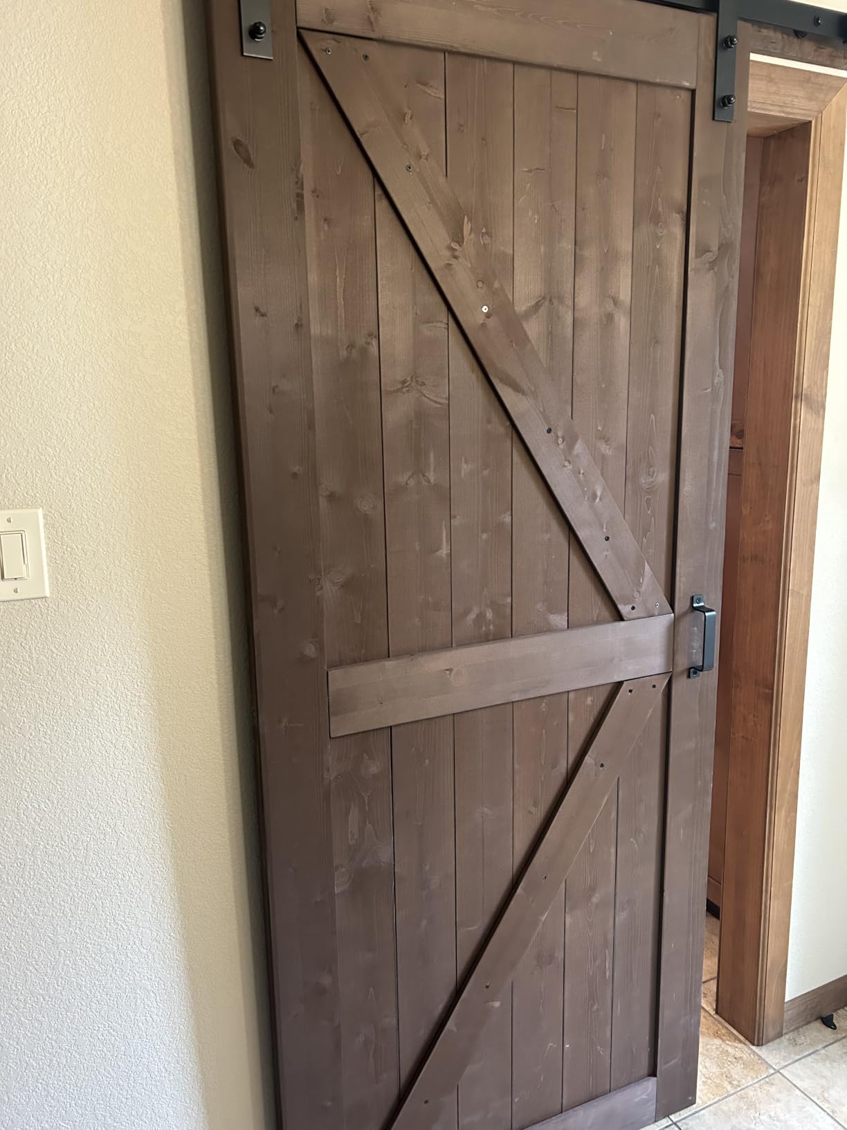 36x84 inch Sliding Barn Wood Door Slab with 6.6ft Hardware Kit and Handle, Coffee, K Shape, Simple DIY Assembly customer photo 2
