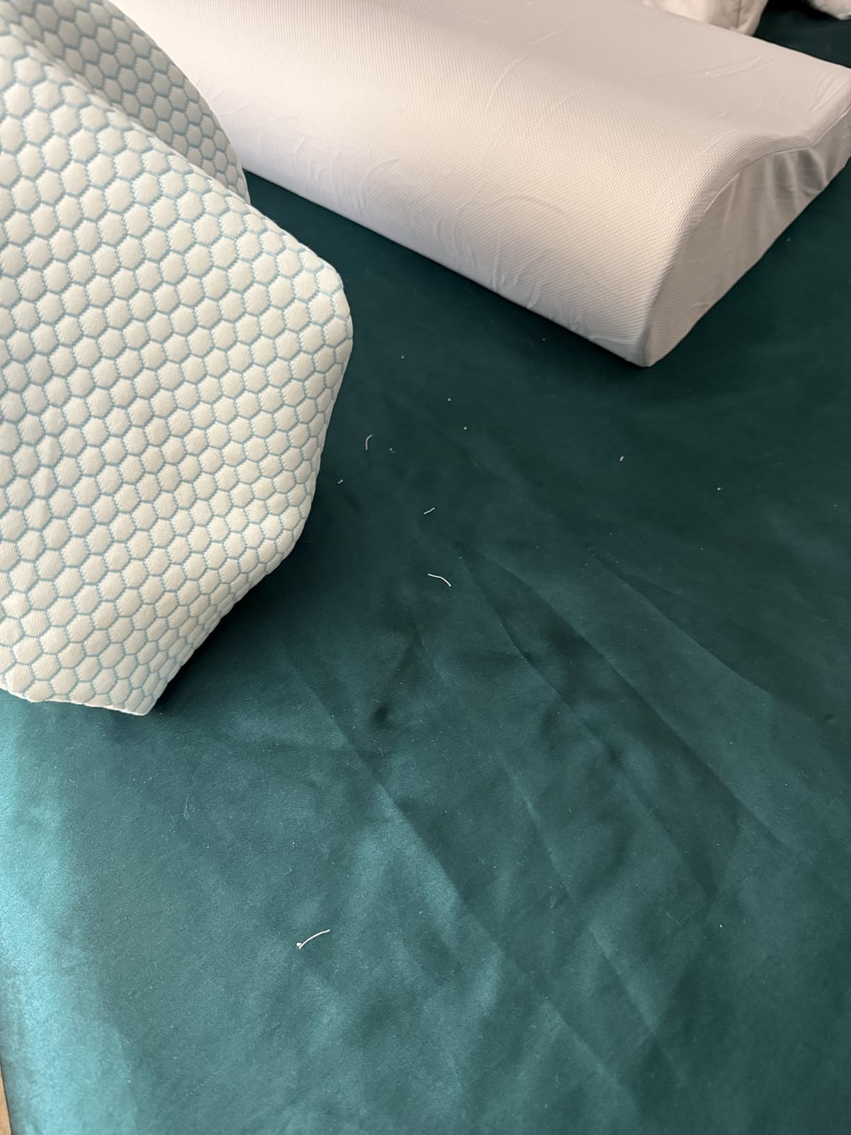 Anvo Memory Foam Pillow, Neck Contour Cervical Orthopedic Bed Pillow for Sleeping Side Back Stomach Sleeper, Ergonomic Design for Neck and Shoulder Pain Relief, Blue White, Firm customer photo 1