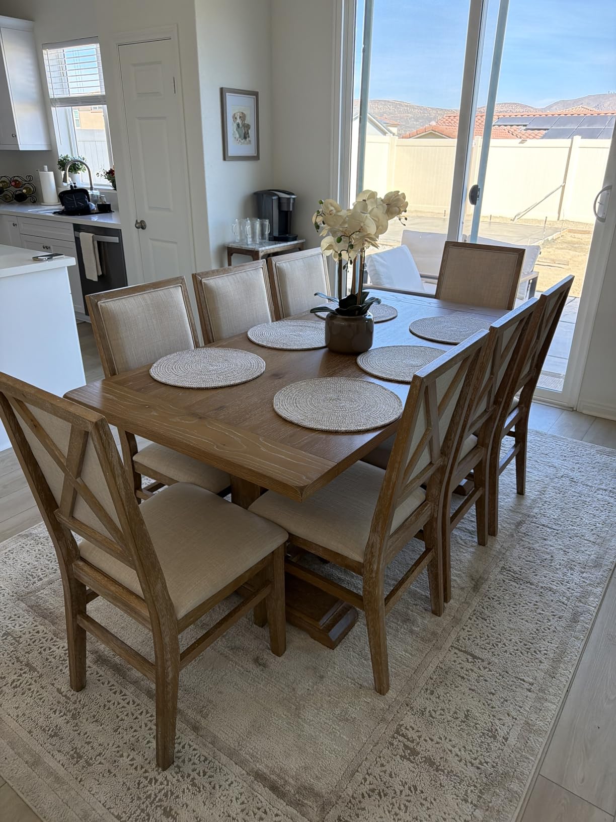 Crosley Furniture Joanna 9-Piece Dining Set, Upholstered Chairs | Modern Farmhouse Kitchen Style, Rustic Brown/Crme customer photo 2