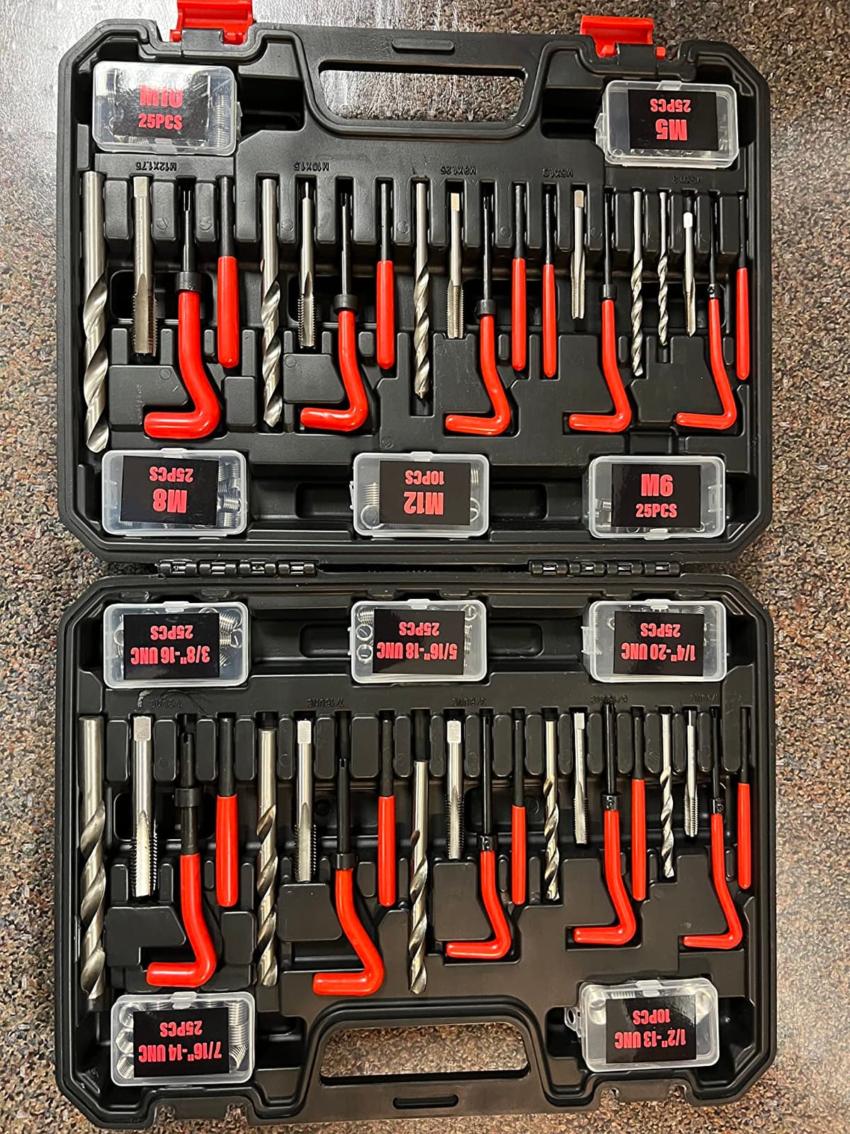 Thread Repair Kit, 261-Piece HSS Drill Helicoil Repair Kit SAE & Metric 1/4