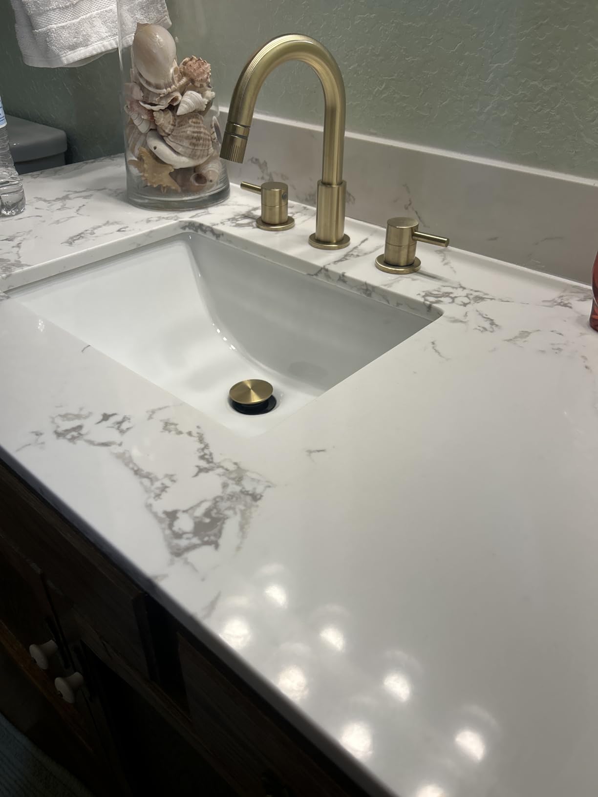 43 Inch Marble Vanity Top with Undermounted Rectangular Ceramic Sink & Backsplash, White Carrara Engineered Stone Countertop Vanity Sink Top for Bathroom 1 Pre-Drilled Hole customer photo 2