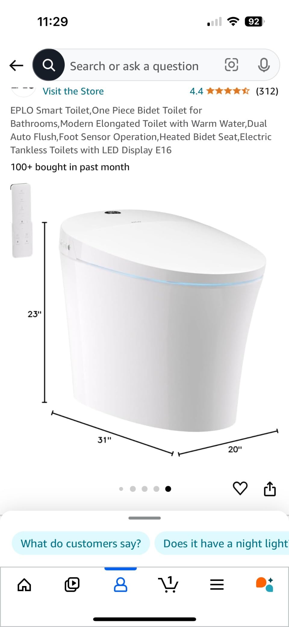 EPLO Smart Toilet,One Piece Bidet for Bathrooms,Modern Elongated Toilet with Multiple Washing,Warm Water,Dual Auto Flush,Foot Sensor Flush,Heated Seat,Electric Tankless Toilets with LED Display E16 customer photo 1