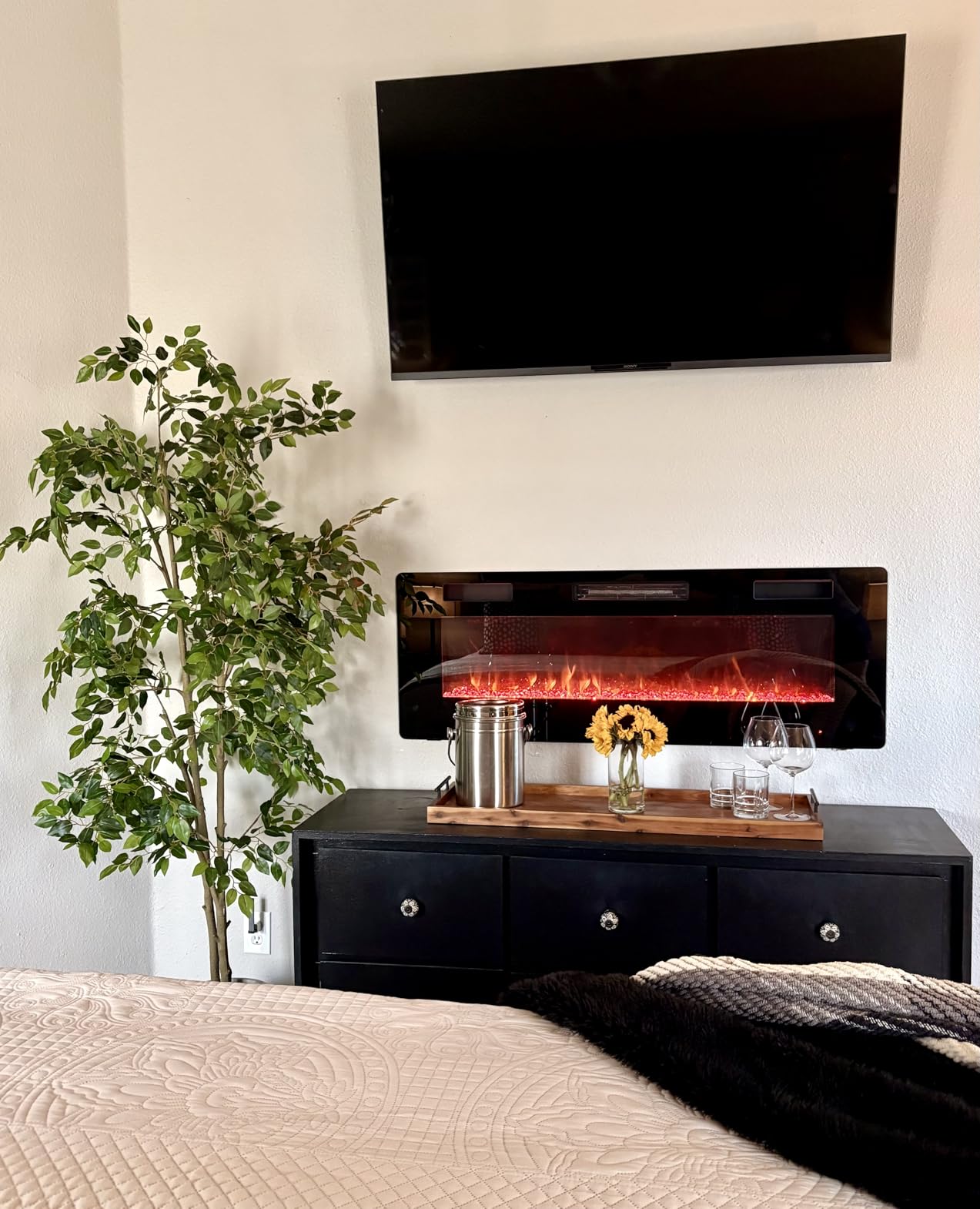 Electactic 60 Inch Electric Fireplace Insert Ultra-Thin - Recessed & Wall-Mounted Fireplace Heater with Thermostat, Adjustable Flame, Remote Control - Linear with Timer, Touch Screen, 750/1500W customer photo 1
