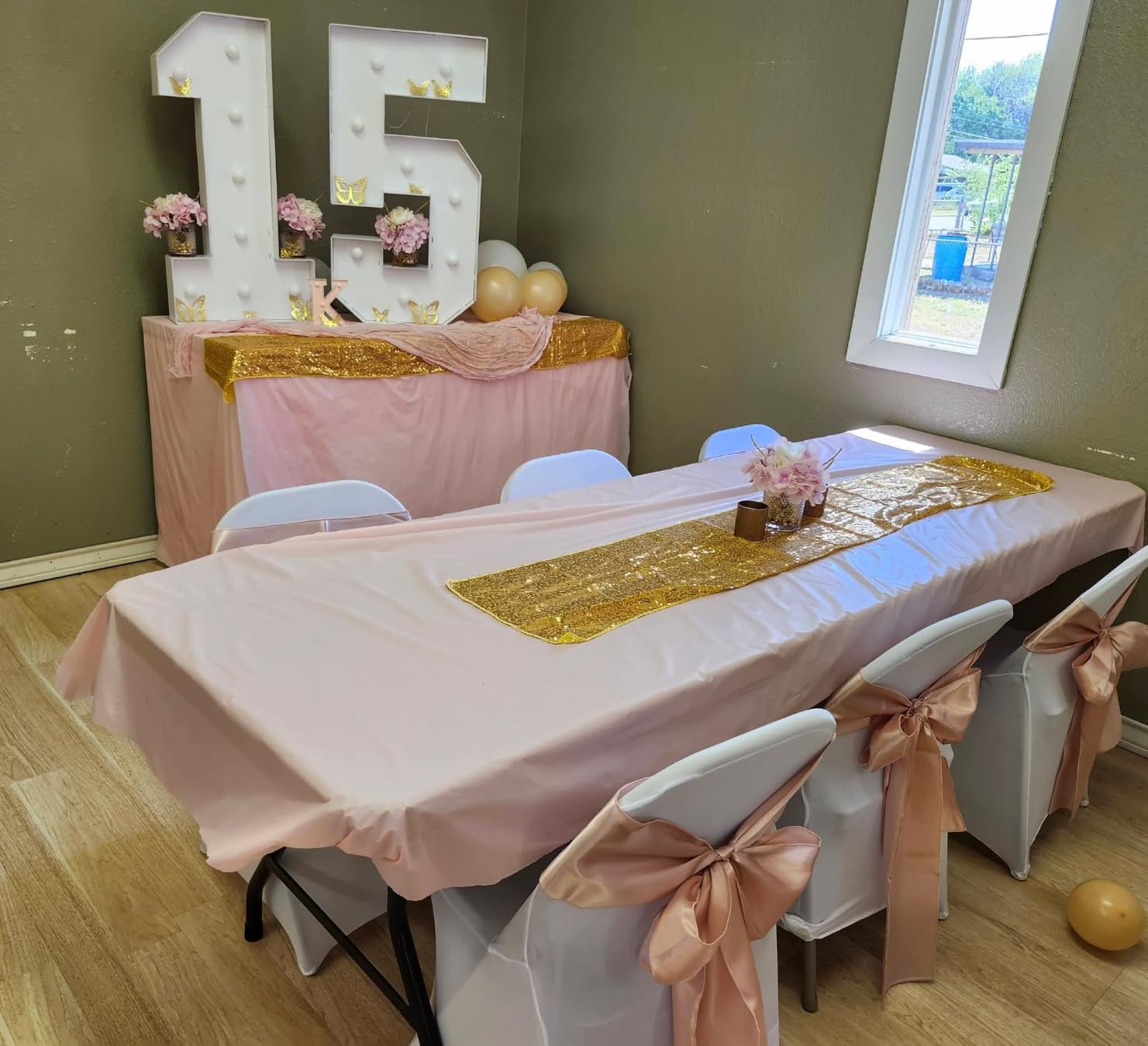 12 Packs 12 X 72 Inch Sequin Table Runner Glitter Dining Table Runner for Birthday Wedding Engagement Bridal Baby Shower Bachelorette Holiday Celebration Party Supplies Decorations (Champagne Gold) customer photo 1