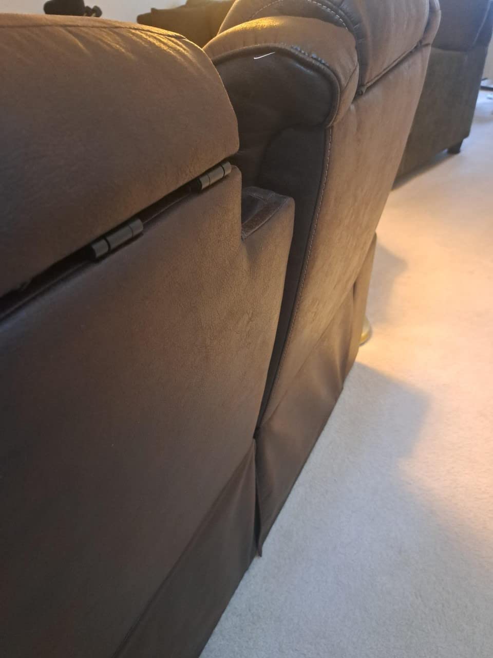 Signature Design by Ashley Faux Leather Power Reclining Sofa, Slate | 15-minute assembly, Zero gravity reclining couch, Drop-down table, Wireless charging, Power headrest, Next-Gen series customer photo 2