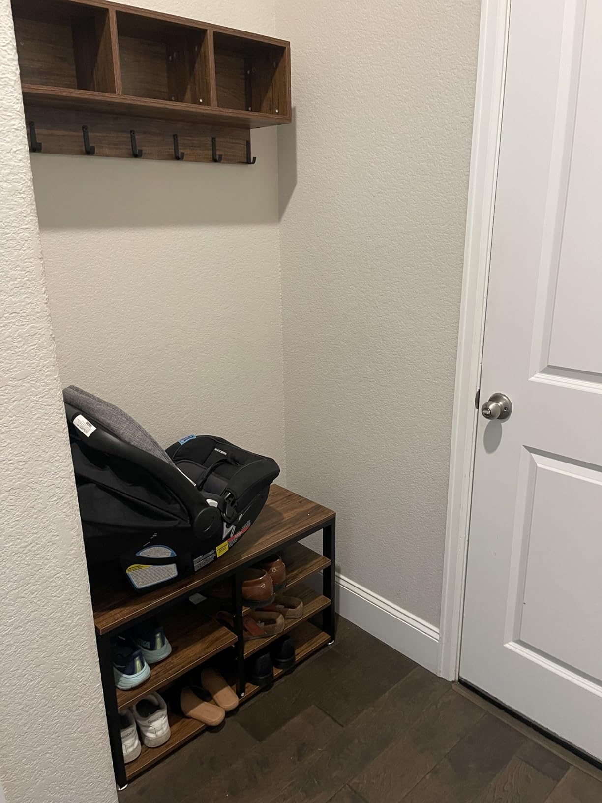 Tribesigns Industrial Hall Tree with Coat Rack Set, 3 Storage Cubbies, 7 Hooks for Entryway, 5-in-1 Design, Rustic Brown customer photo 2