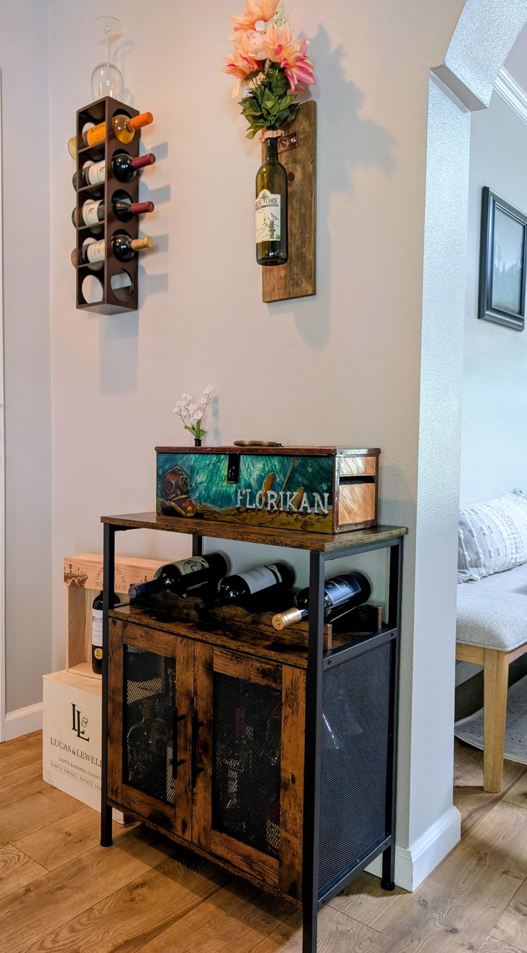 X-cosrack Wine Bar Rack Cabinet with Detachable Wine Rack, Coffee Barwith Glass Holder, Small Sideboard and Buffet Cabinet with Mesh Door, Rustic Brown(Patent Pending) customer photo 2