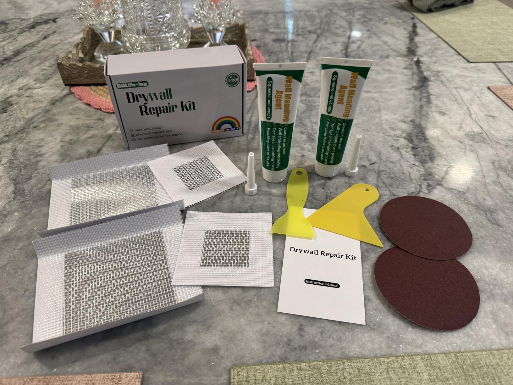 Drywall Repair Kit, 2 Pack Spackle Wall Repair Patch Kit with Scraper, Wall Mending Agent Large Hole Drywall Patch, Easy to Fill Holes in Home Wall and Quick Repair Crack, Plaster Wall Repair customer photo 2