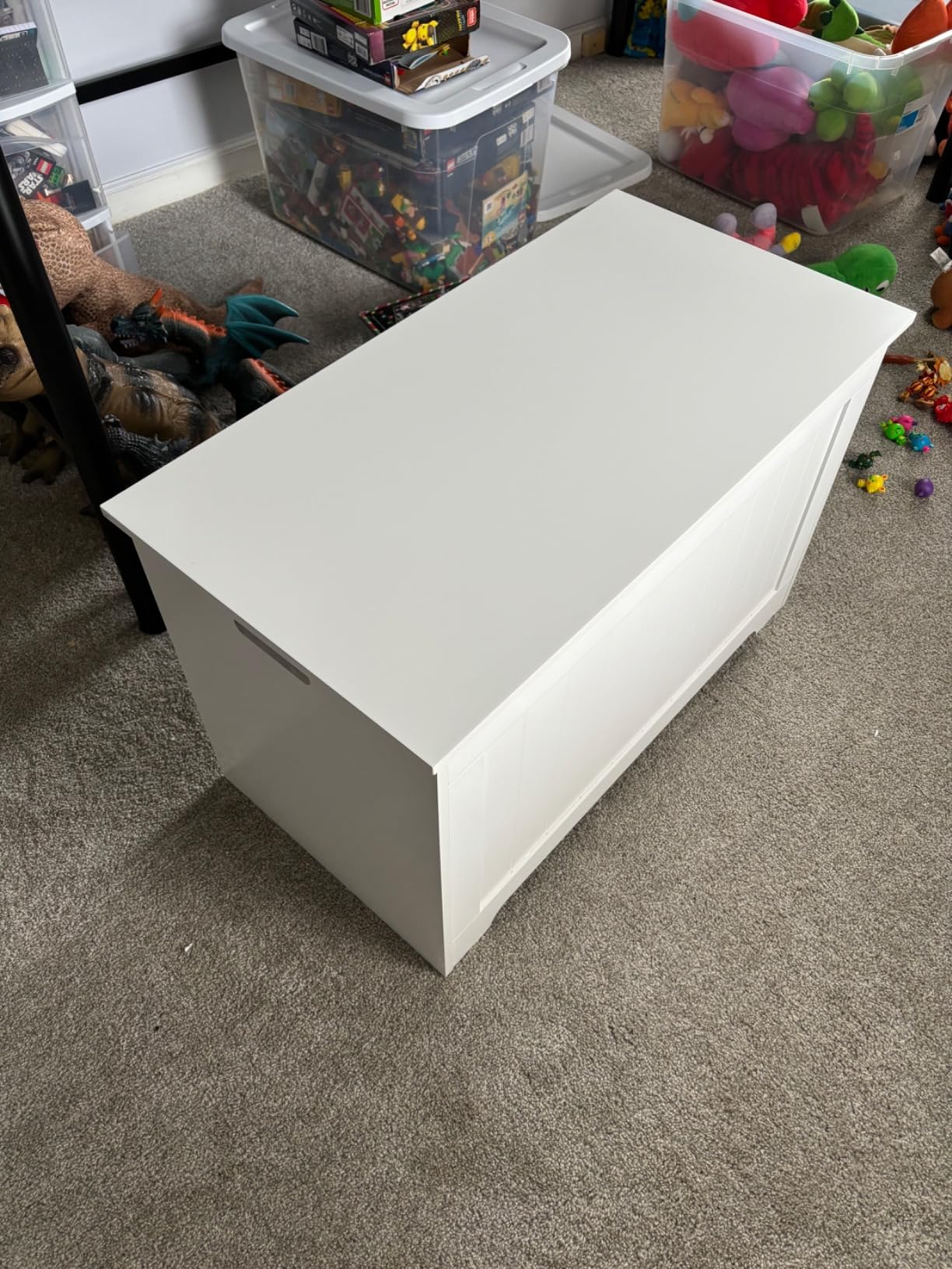 Storage Chest with Flip-top Lid, Large Wood Trunk Bench with Safety Hinge, Bedroom Living Room Clothes Blanket Organizer Bin with 100L Storage Area, White customer photo 2