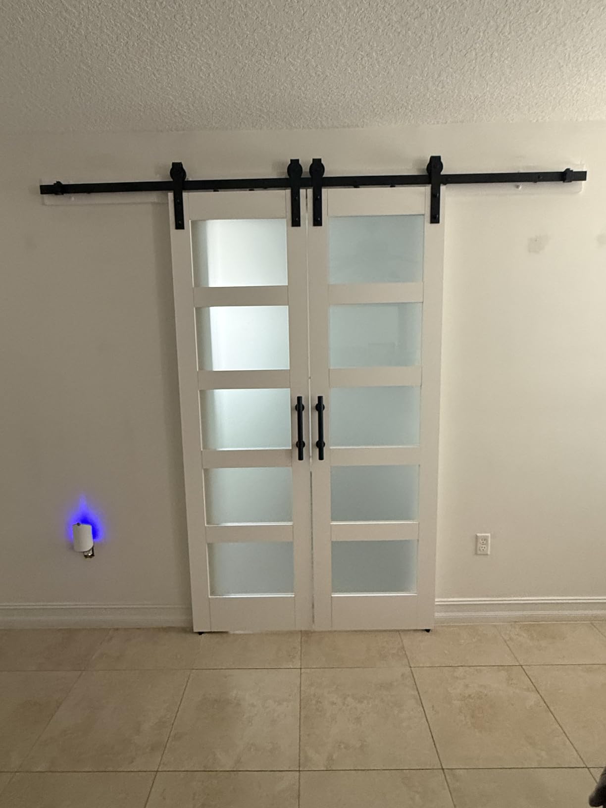 36x84 Inch Glass Sliding Barn Door Slab and 6.6ft Hardware Kit Included, 5 Frosted Glass, LVL Wood Panel Covered with White Water-Proof Scratch-Proof PVC Surface, Simple DIY Assembly customer photo 1