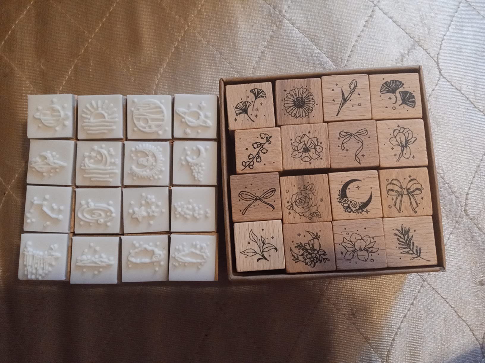 Hacaroa 32 Pieces Wooden Rubber Stamp Set, Moon Star Botanical Decorative Wood Stamps for Journal, Diary, Scrapbook, Planner, Letter, DIY Craft, Card Making customer photo 1