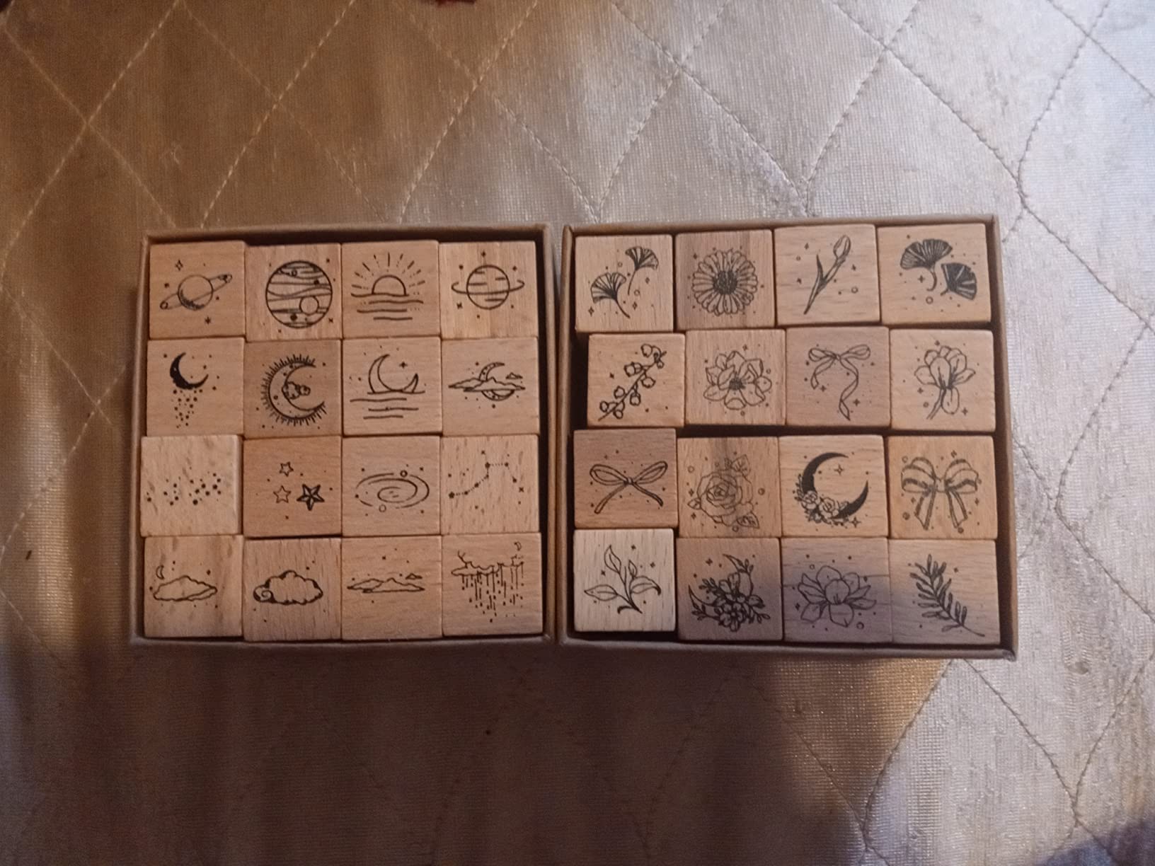 Hacaroa 32 Pieces Wooden Rubber Stamp Set, Moon Star Botanical Decorative Wood Stamps for Journal, Diary, Scrapbook, Planner, Letter, DIY Craft, Card Making customer photo 2
