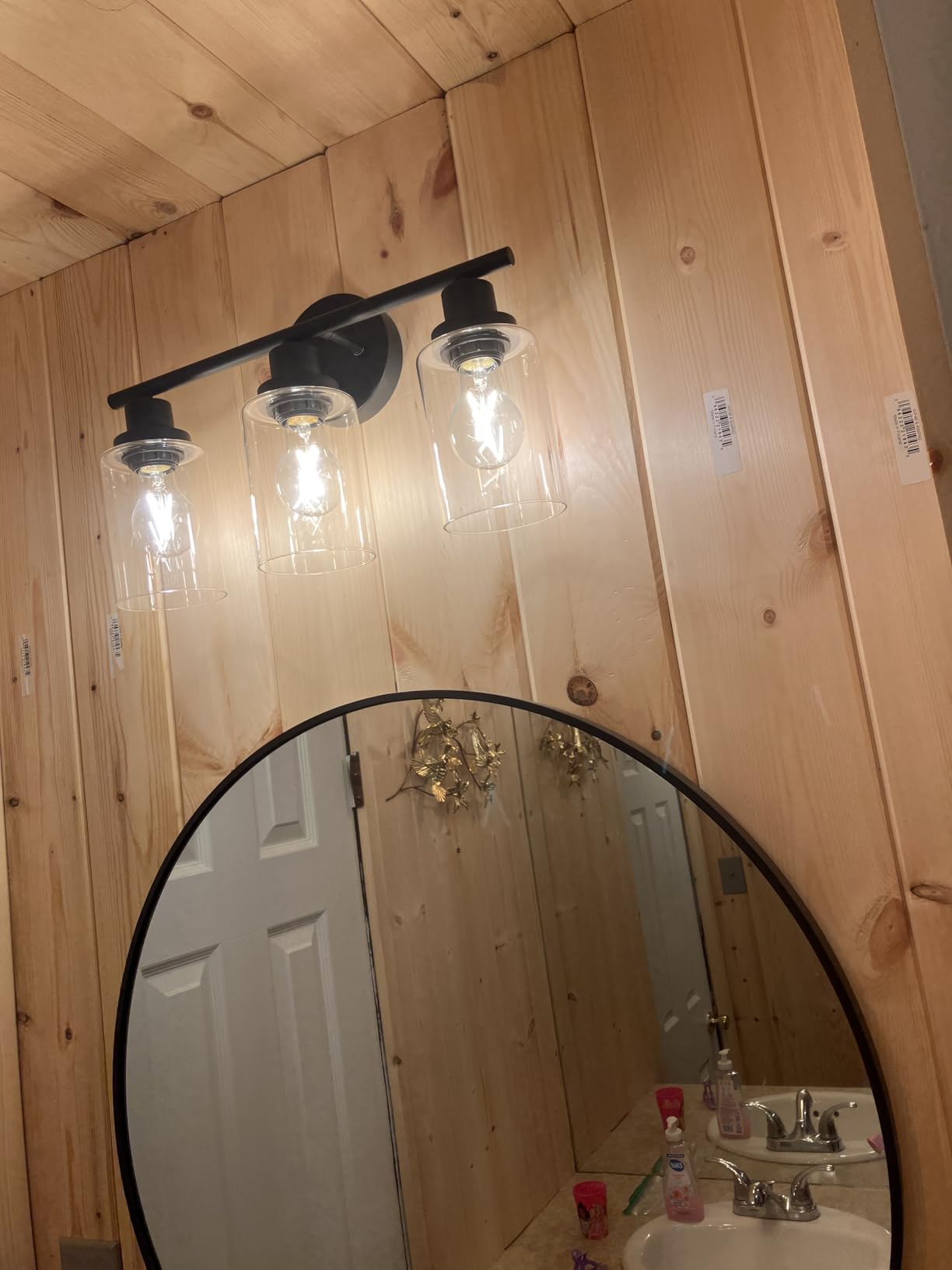 Unicozin Modern Bathroom Light Fixtures, 3 Light Vanity Lights, Black Wall Lamp with Clear Glass for Bathroom, Mirror, Living Room, Bedroom, Hallway, E26 Base customer photo 2