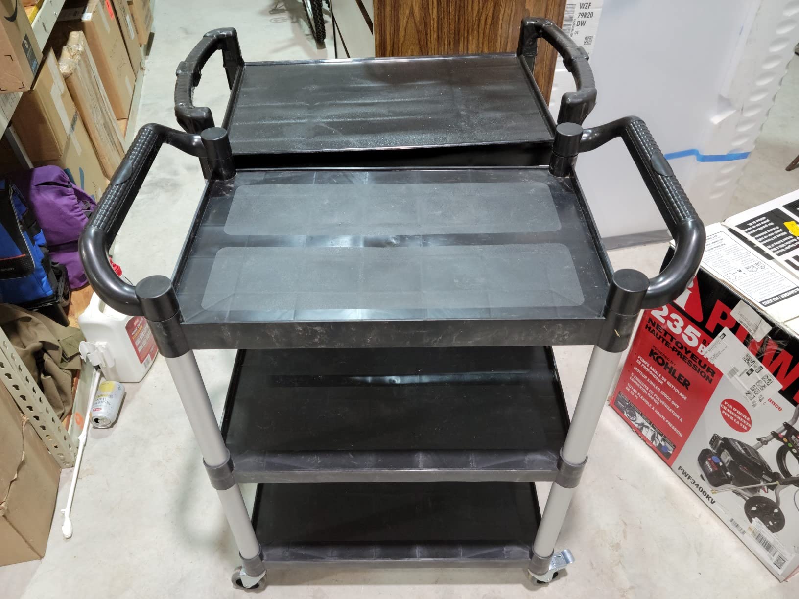 Utility Carts with Wheels, Rolling Kitchen Cart, 3 Tier Cart, Food Service Cart, Restaurant Kitchen Cart, Plastic Heavy Duty Cart for Office Business, 510lbs 16.9
