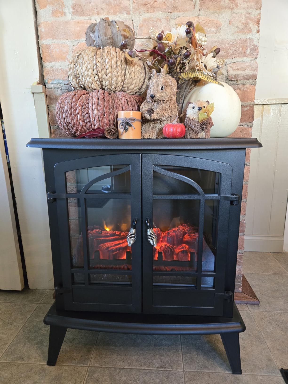 Tangkula 25 Inches Electric Fireplace Stove, 1400 W Freestanding Fireplace Heater, Indoor Electric Stove Heater W/Realistic Dancing Flame Effect, Adjustable Temperature, Overheat Protection customer photo 2