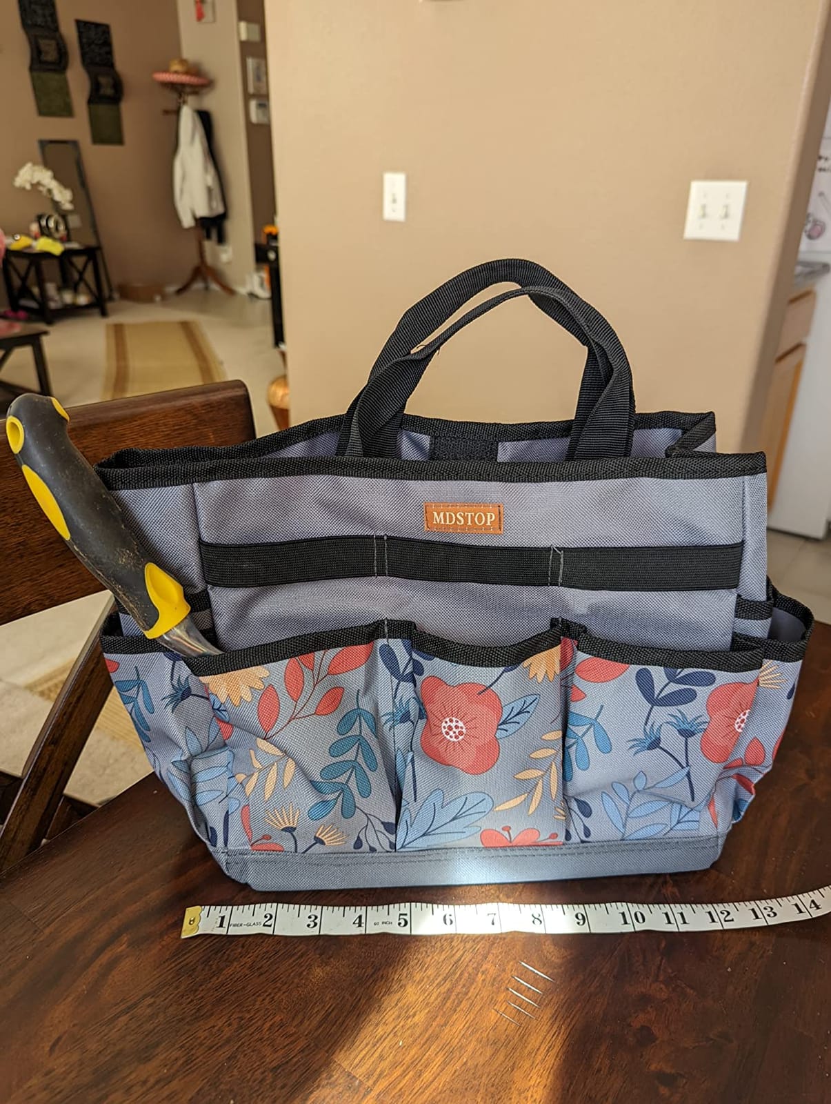 MDSTOP Garden Tool Bag, Garden Tool Kit Holder Home Organizer Storage Carrier, Oxford Garden Hand Tool Storage Tote Organizer with Handle and 8 Roomy Pockets, Floral Gardening Gift, Tools Not Included customer photo 2