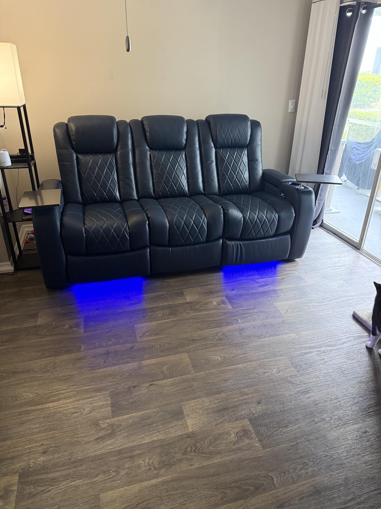 Valencia Tuscany Home Theater Seating | Premium Top Grain Italian Nappa 11000 Leather, Power Headrest, Power Lumbar Support, with Center Drop Down Console (Row of 3, Navy Blue) customer photo 2