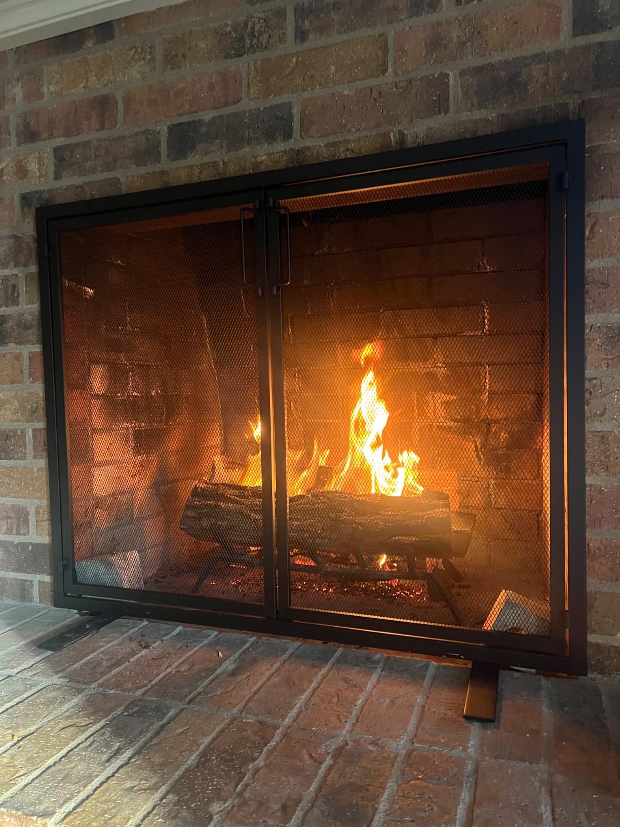 Best Choice Products 38.5x31in 2-Door Fireplace Screen, Handcrafted Wrought Iron Decorative Mesh Geometric Fire Spark Guard w/Magnetic Panels - Black customer photo 1