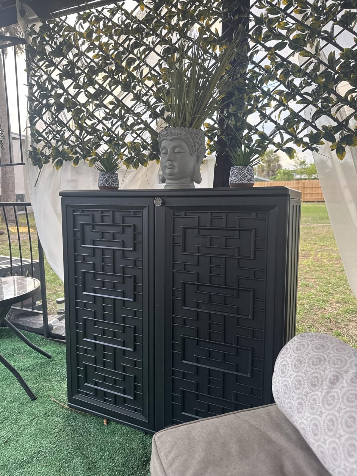Mrosaa Indoor Outdoor Storage Cabinet Waterproof with Shelf, Off White Plastic Outdoor Cabinets for Patio/Garden/Backyard, Size 34.3''L*15''W*36.2''H customer photo 2