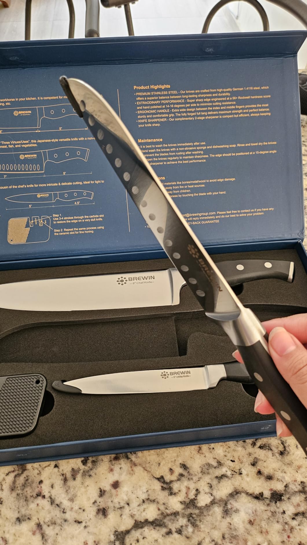 Brewin Professional Kitchen Knives, 3PC Chef Knife Set Sharp Knives for Kitchen High Carbon Stainless Steel, Japanese Cooking Knife with Gift Box customer photo 2