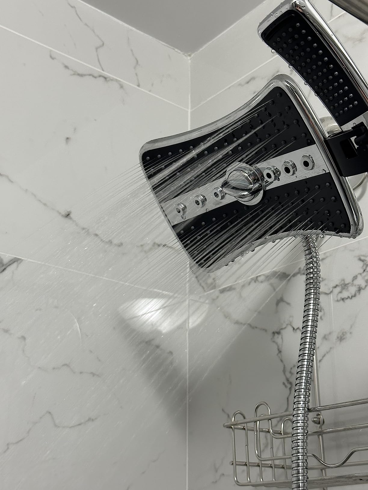 BRIGHT SHOWERS High Pressure Dual Shower Head Combo, Handheld Showerhead Rainfall Shower Head Combo with Black Face, 60 Inch Long Stainless Steel Shower Hose, Chrome customer photo 2