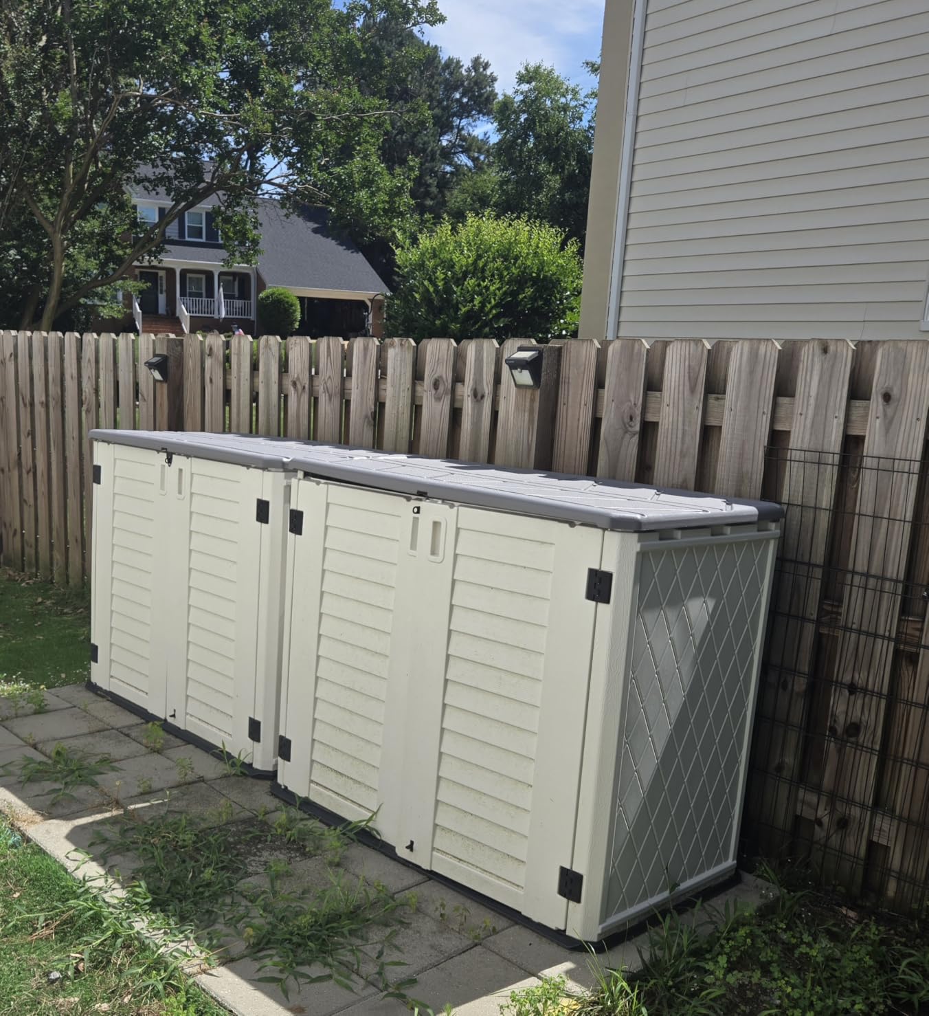 KINYING Larger Outdoor Storage Shed Weather Resistance, Horizontal Outdoor Storage Box Waterproof for Garden, Patios, Backyards, 48 Cu.ft Capacity for Garbage Cans, Lawn Mower, Garden Tools customer photo 1